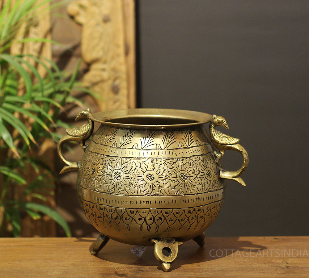 Brass Vintage Carved Planter