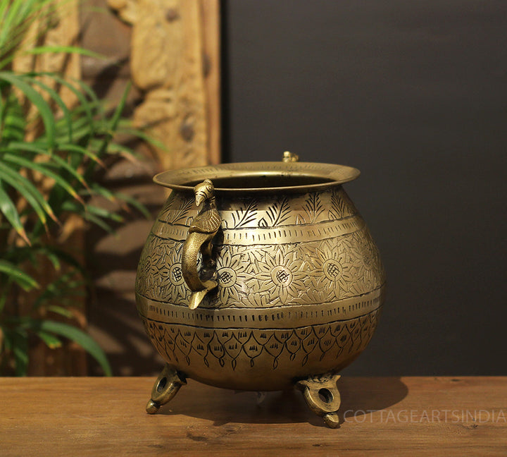 Brass Vintage Carved Planter