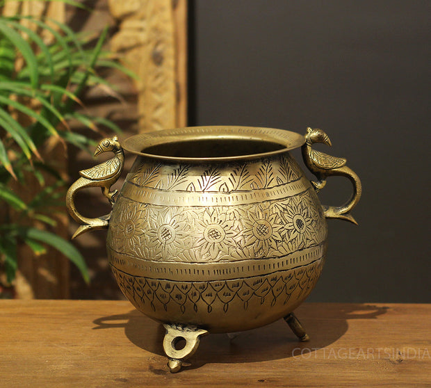 Brass Vintage Carved Planter