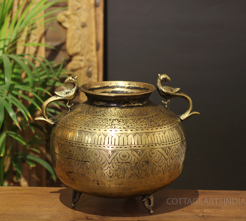 Brass Vintage Carved Planter