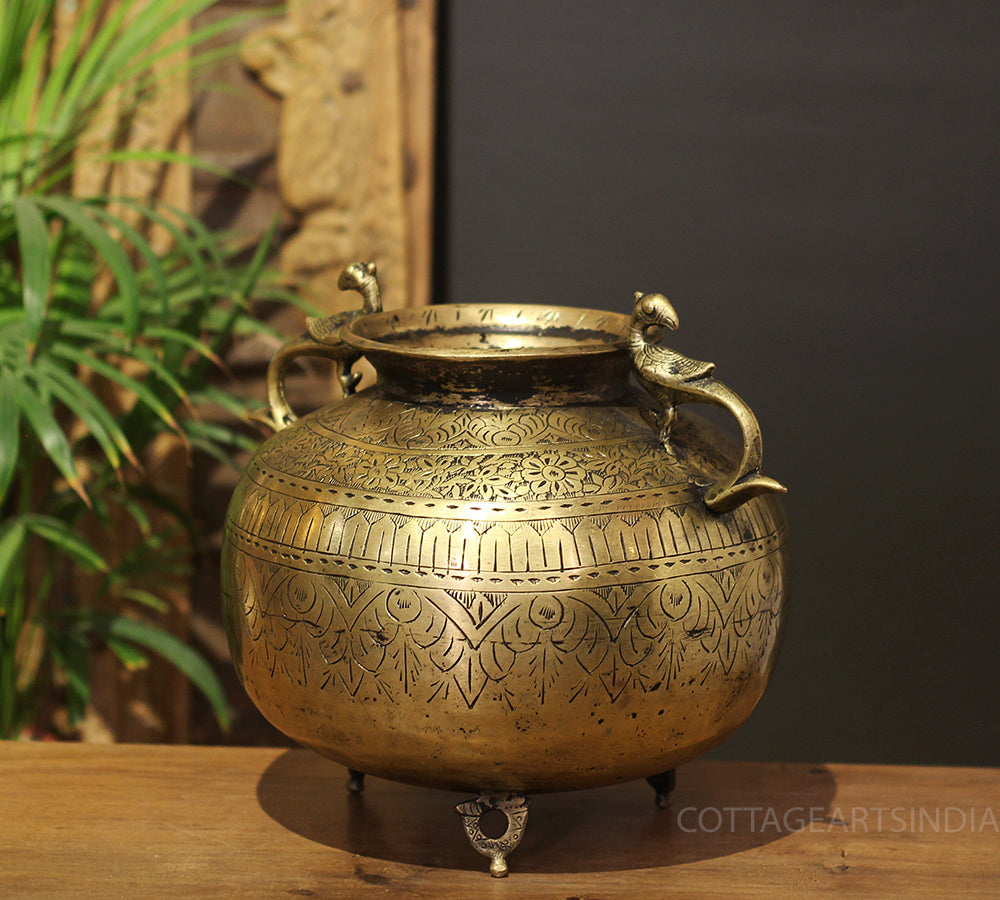 Brass Vintage Carved Planter