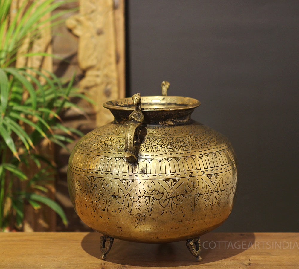 Brass Vintage Carved Planter