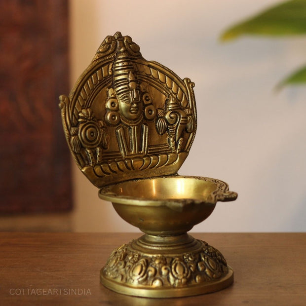 Handcrafted Brass Tirupati Balaji Lamp with Shankh Chakra | Traditional Devotional Diya