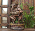 Handcrafted Wooden Lord Ganesha Playing Mridangam – Vintage Antique Finish