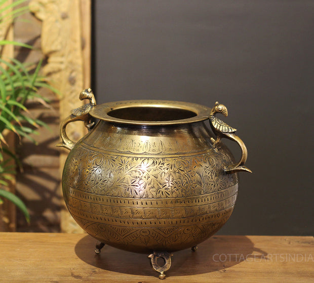 Brass Vintage Carved Planter