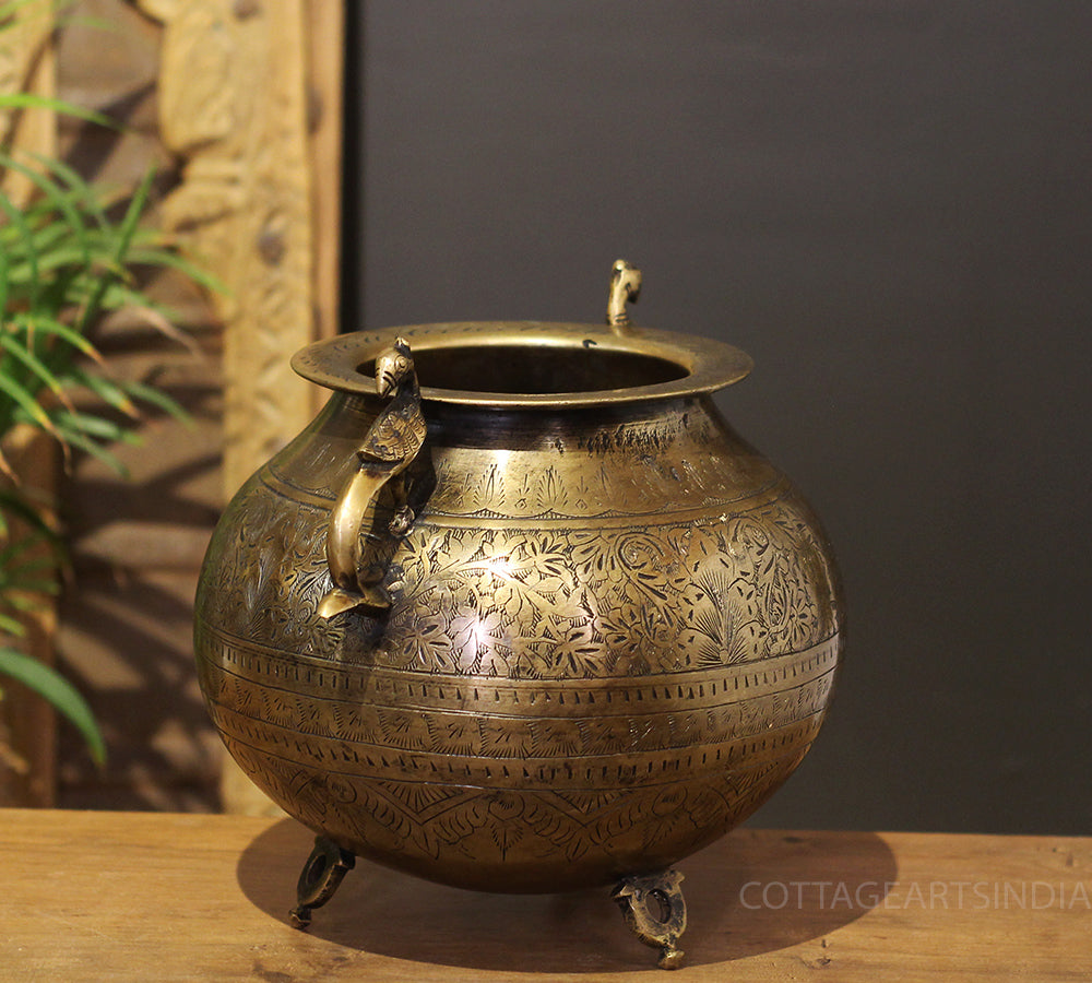 Brass Vintage Carved Planter