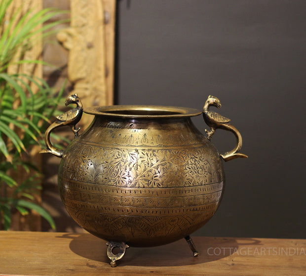 Brass Vintage Carved Planter