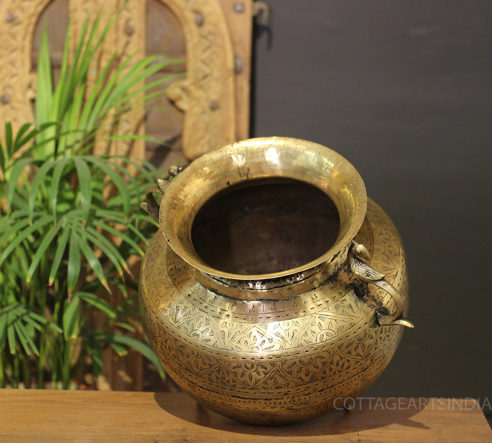 Brass Vintage Carved Planter
