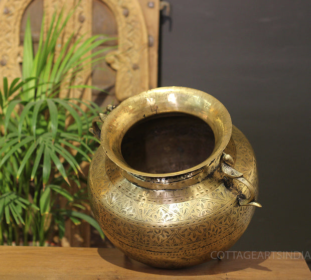 Brass Vintage Carved Planter