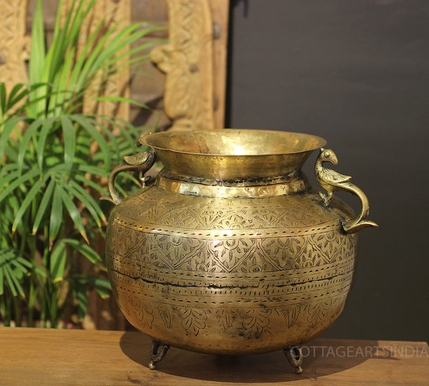 Brass Vintage Carved Planter