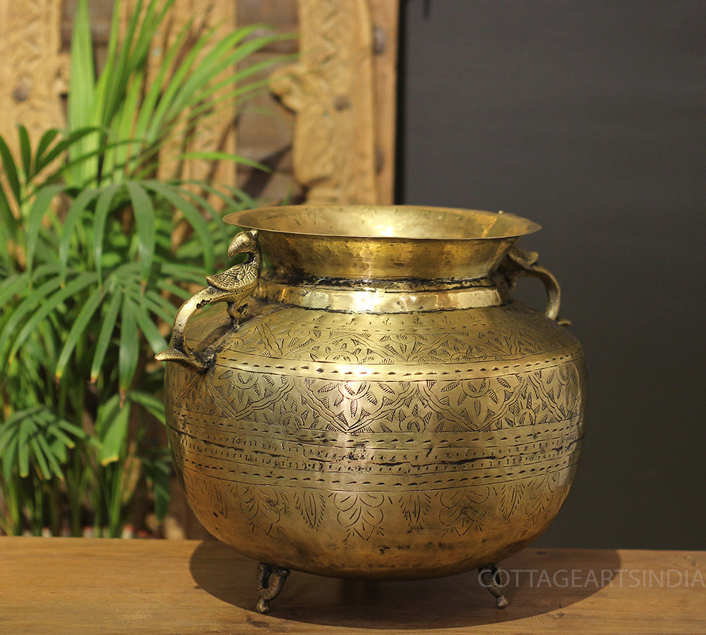 Brass Vintage Carved Planter