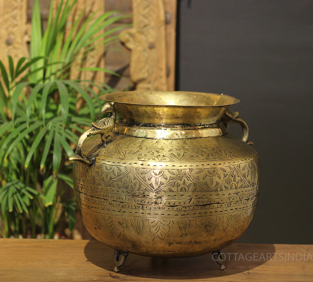 Brass Vintage Carved Planter