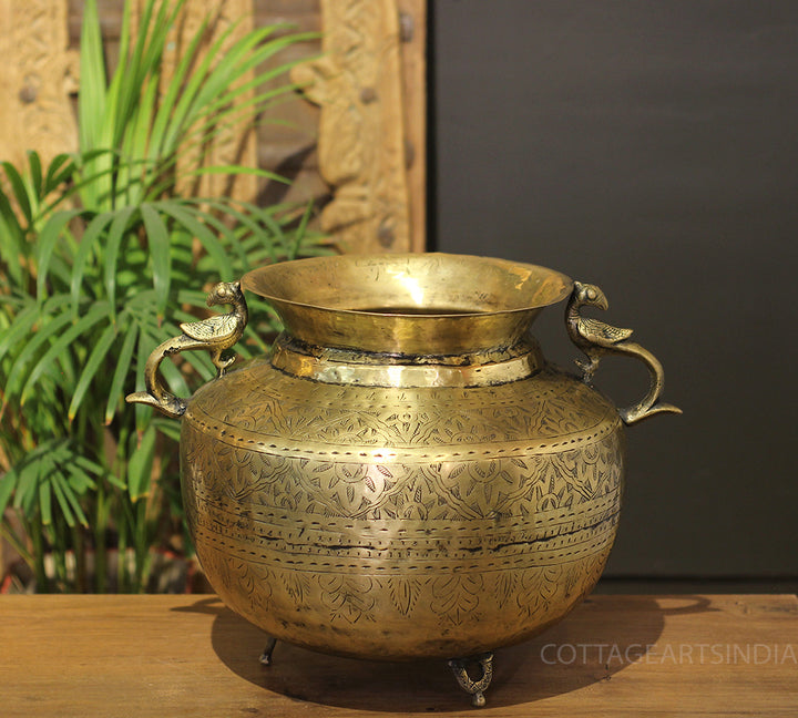 Brass Vintage Carved Planter