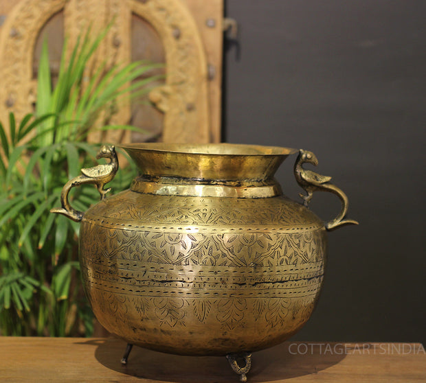 Brass Vintage Carved Planter
