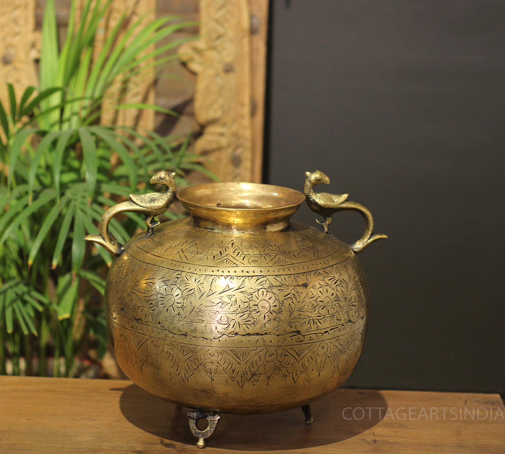 Brass Vintage Carved Planter