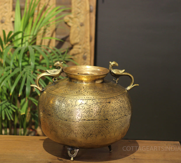 Brass Vintage Carved Planter