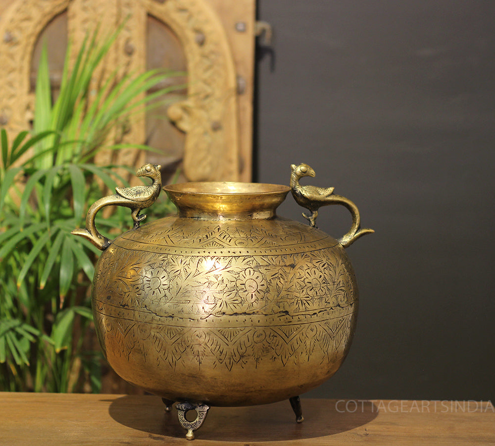 Brass Vintage Carved Planter