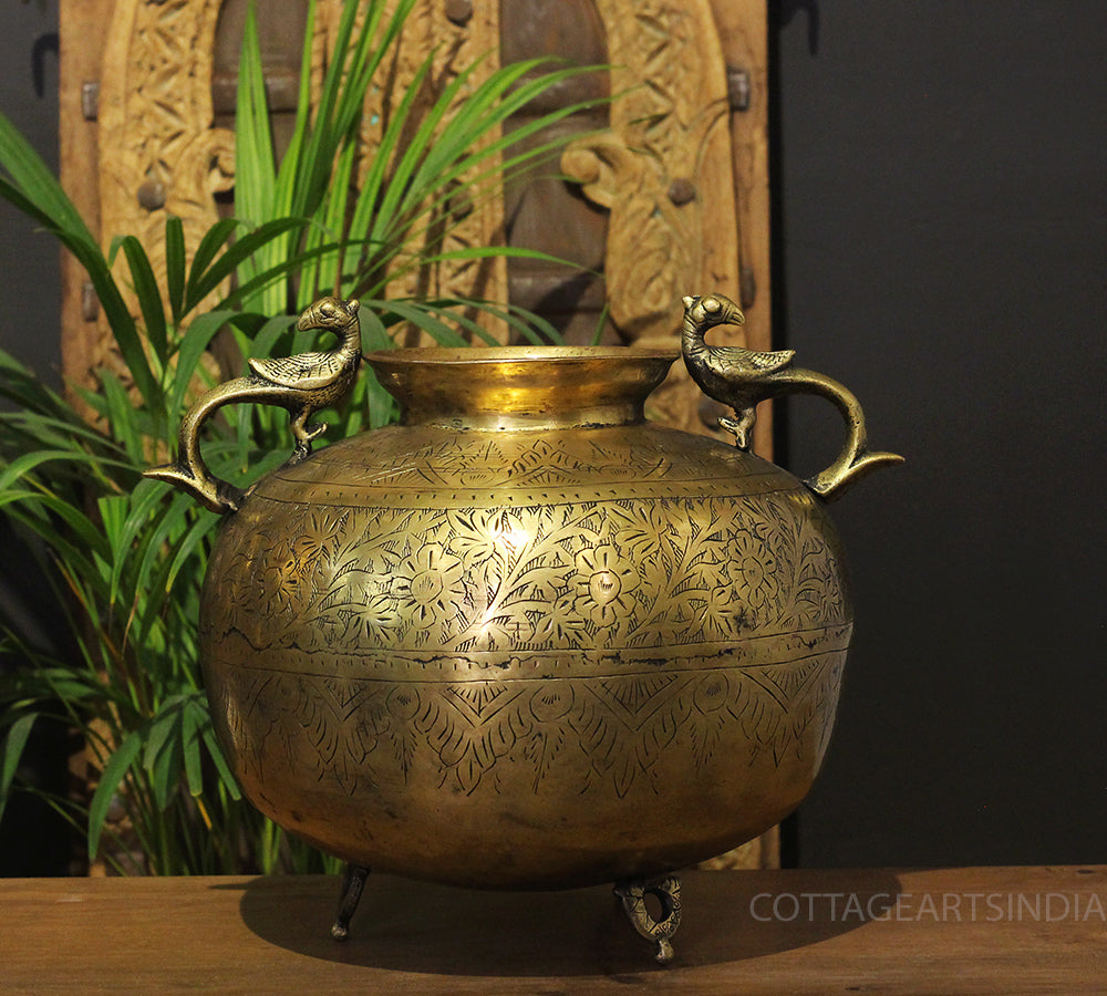 Brass Vintage Carved Planter