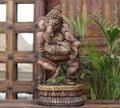 Handcrafted Wooden Lord Ganesha Playing Mridangam – Vintage Antique Finish