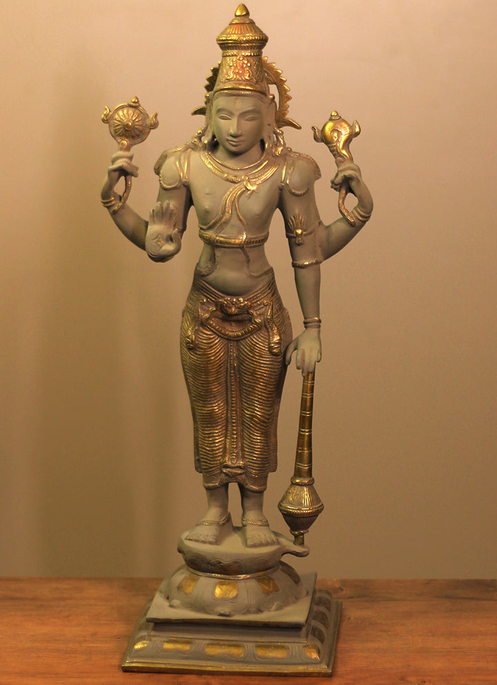 Brass Vishnu Rustic  Finish 21"