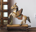 Handcrafted Wooden Winged Horse Sculpture – Vintage Antique Finish
