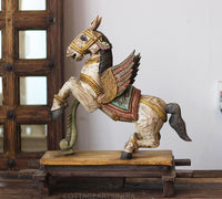 Handcrafted Wooden Winged Horse Sculpture – Vintage Antique Finish