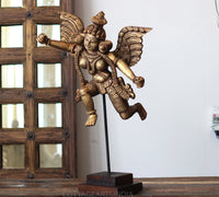 Handcrafted Wooden Angel Sculpture on Stand – Vintage Antique Finish