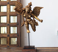 Handcrafted Wooden Angel Sculpture on Stand – Vintage Antique Finish