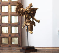 Handcrafted Wooden Angel Sculpture on Stand – Vintage Antique Finish