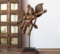 Handcrafted Wooden Angel Sculpture on Stand – Vintage Antique Finish