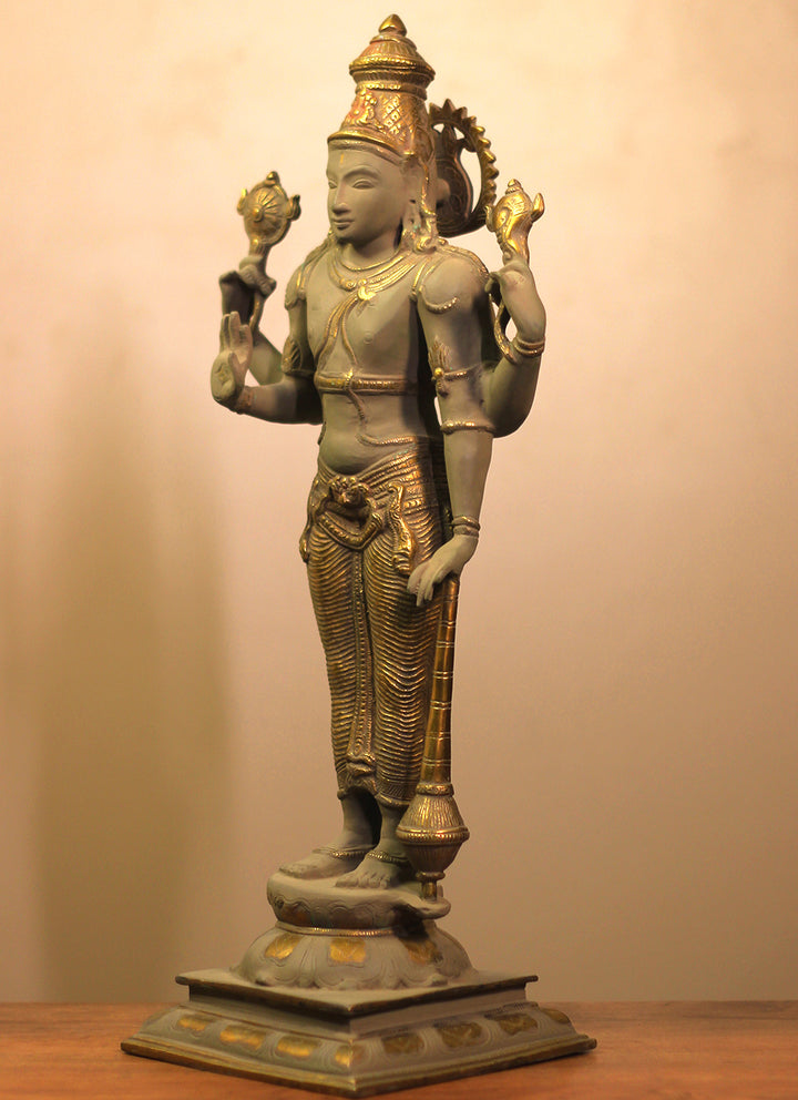 Brass Vishnu Rustic  Finish 21"