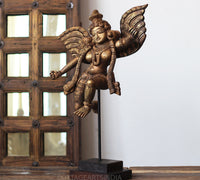 Handcrafted Wooden Angel Sculpture on Stand – Vintage Antique Finish