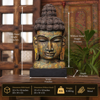 Handcrafted Wooden Buddha Head Sculpture – Vintage Antique Finish