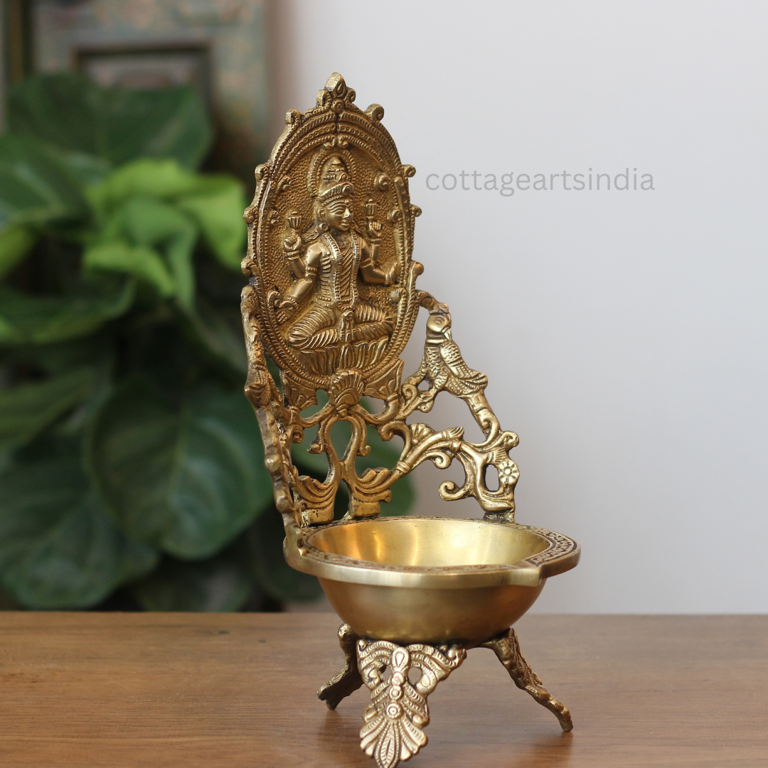 Handcrafted Brass Goddess Lakshmi Urli with Peacock Design