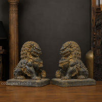 Handcrafted Stone Fu Dog – Chinese Guardian Lion Sculpture-Pair