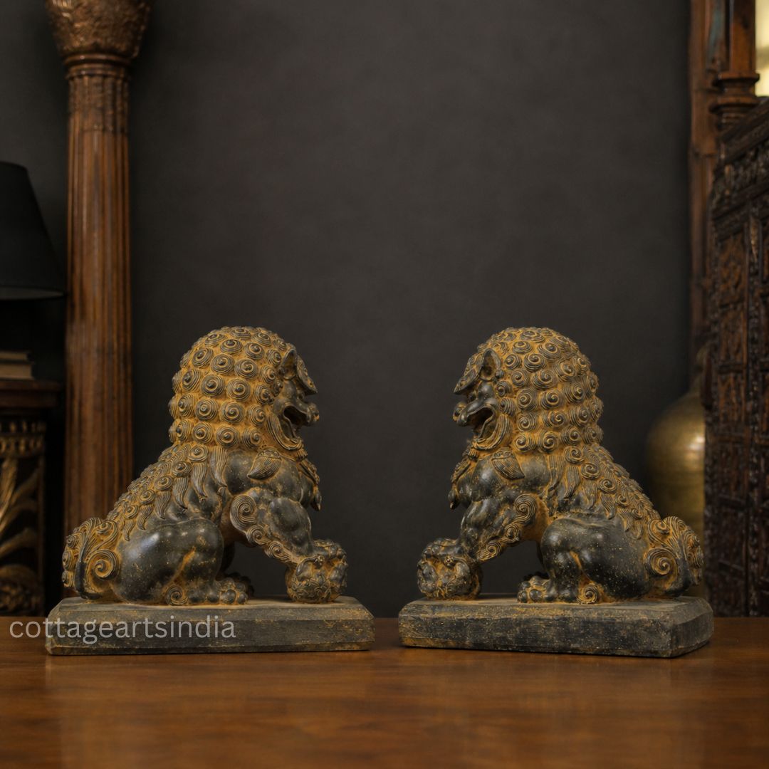 Handcrafted Stone Fu Dog – Chinese Guardian Lion Sculpture-Pair