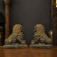 Handcrafted Stone Fu Dog – Chinese Guardian Lion Sculpture-Pair