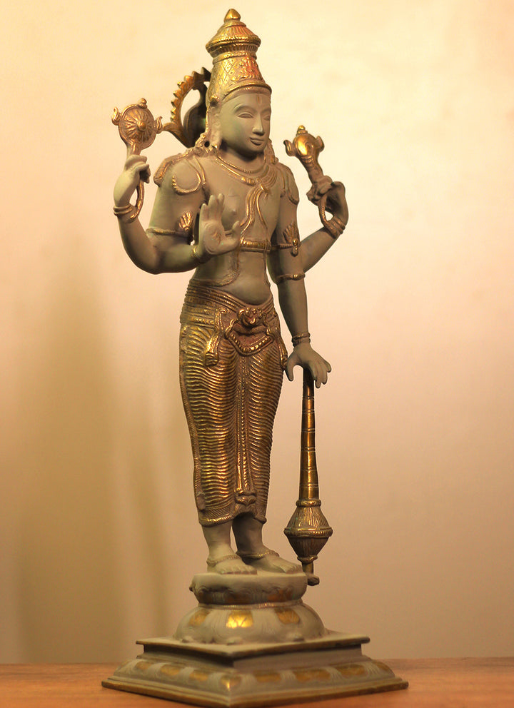 Brass Vishnu Rustic  Finish 21"