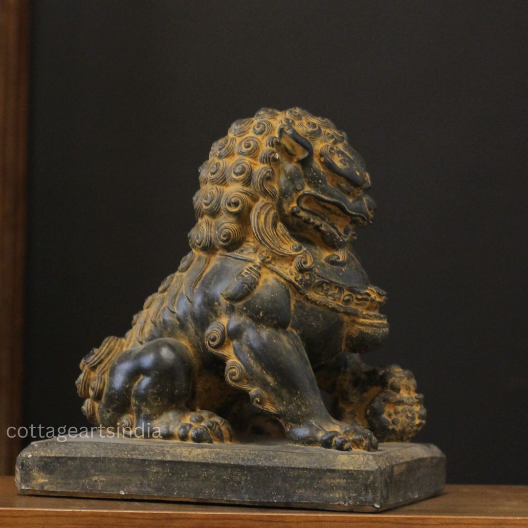Handcrafted Stone Fu Dog – Chinese Guardian Lion Sculpture-Pair