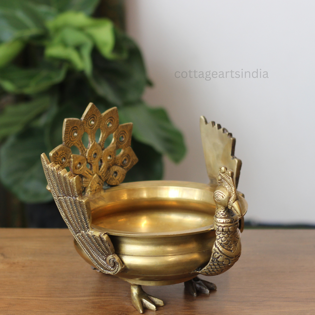 Handcrafted Brass Peacock Urli Bowl