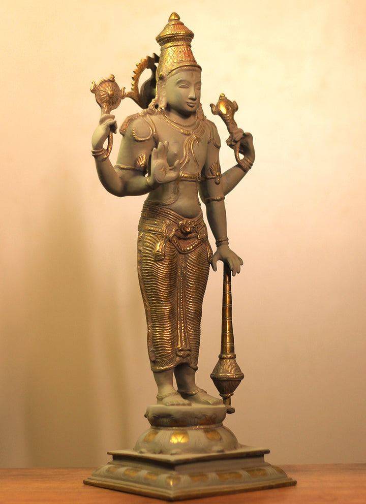 Brass Vishnu Rustic  Finish 21"