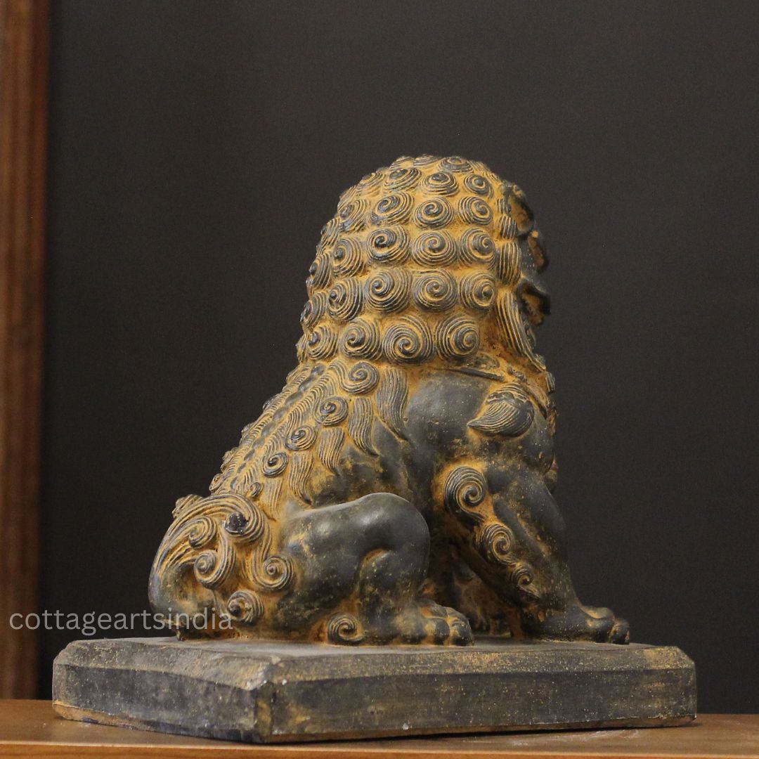 Handcrafted Stone Fu Dog – Chinese Guardian Lion Sculpture-Pair