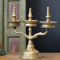 Brass Vintage Kavara Vilakku – 3 Branched Traditional Oil Lamp
