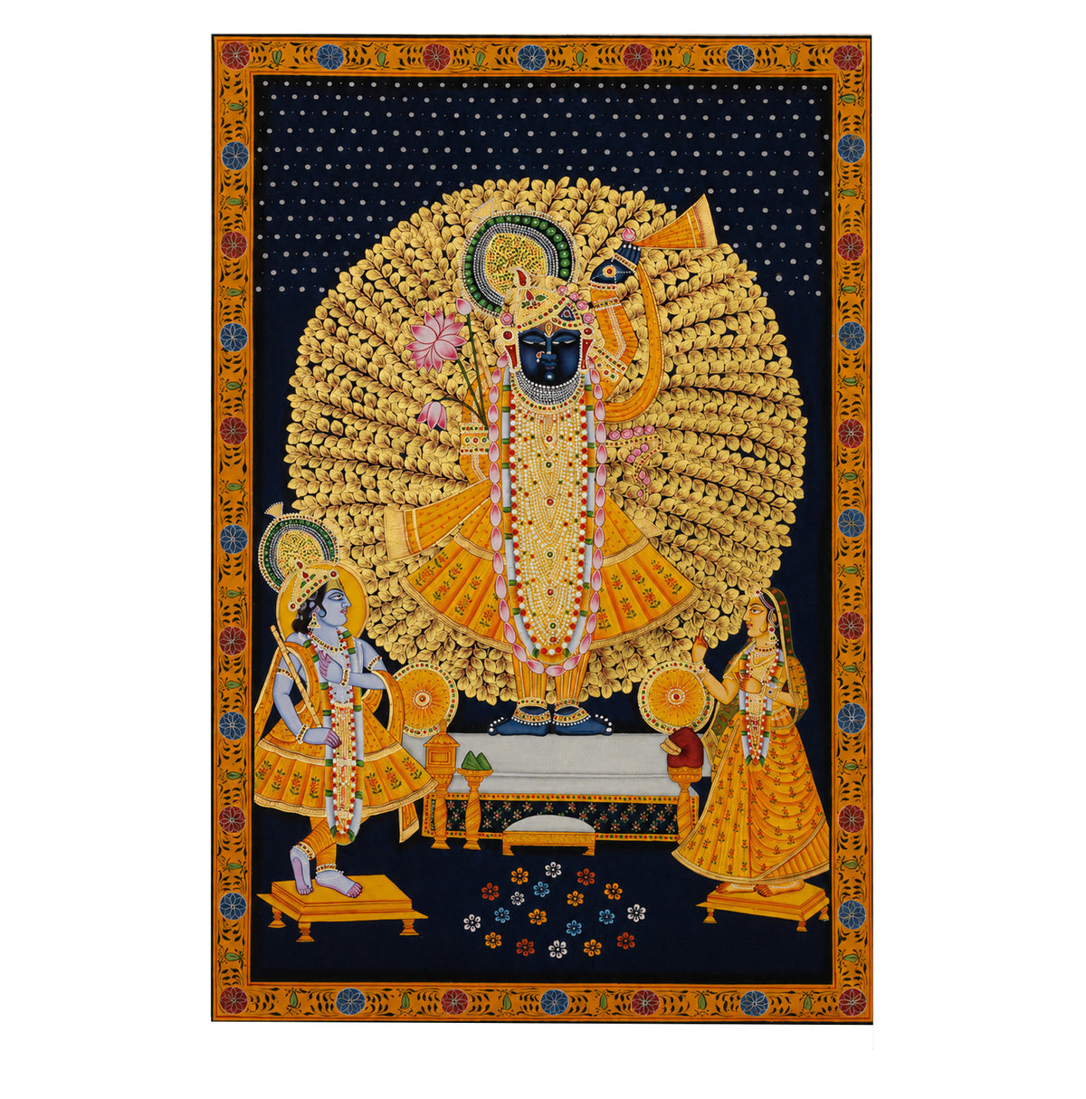 Hand-Painted Shrinathji Pichwai Painting | Golden Kadamba Tree Nathdwara Art