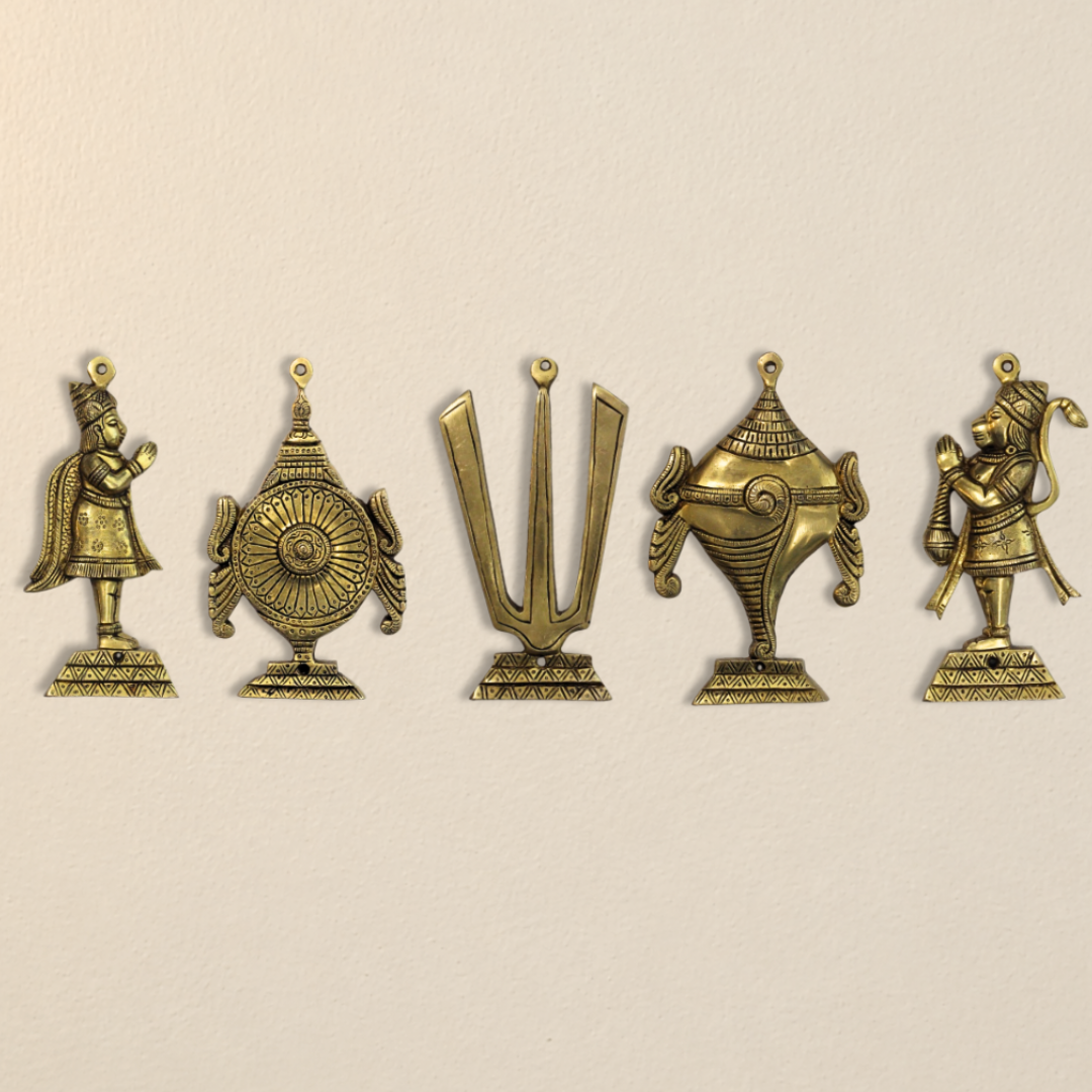 Brass Hanuman Shankha Chakra Namam Garuda Wall Décor Set of 5