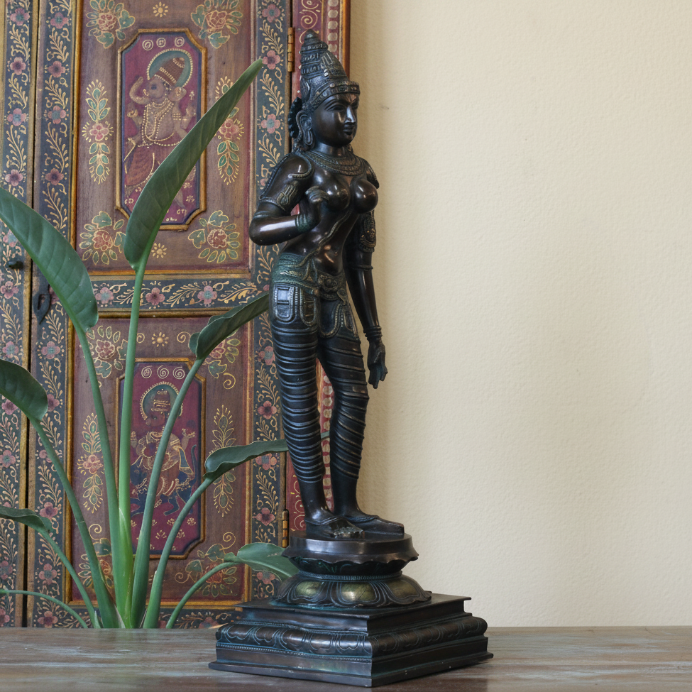 Standing Parvati Brass Sculpture 24"| Chola Style Spiritual Art