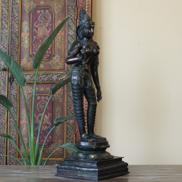 Standing Parvati Brass Sculpture 24"| Chola Style Spiritual Art