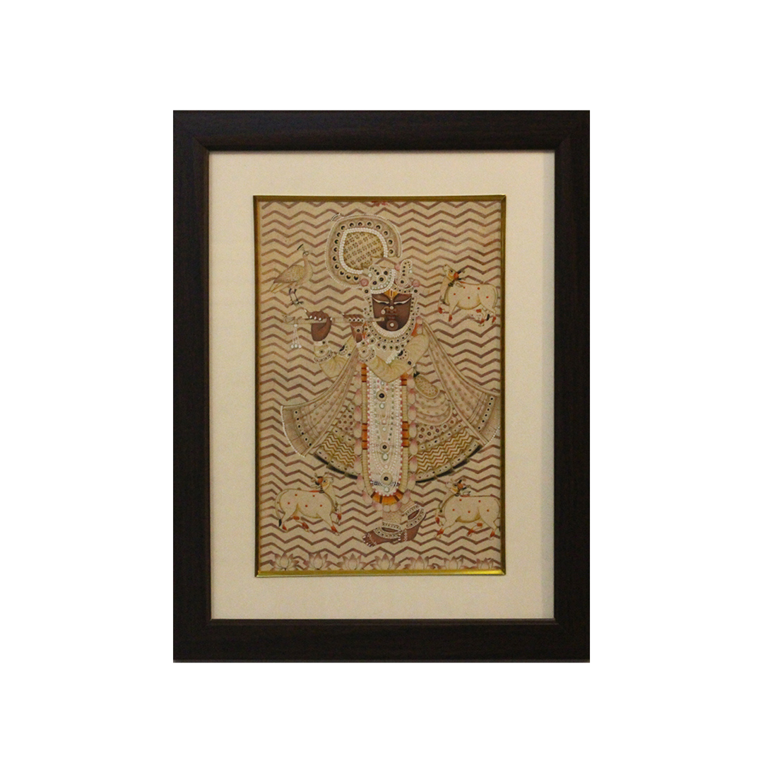 Sacred Shrinathji Pichwai Painting with Gold Accents on Paper