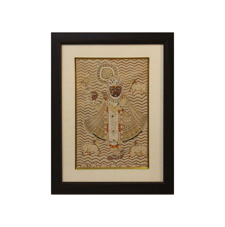 Sacred Shrinathji Pichwai Painting with Gold Accents on Paper