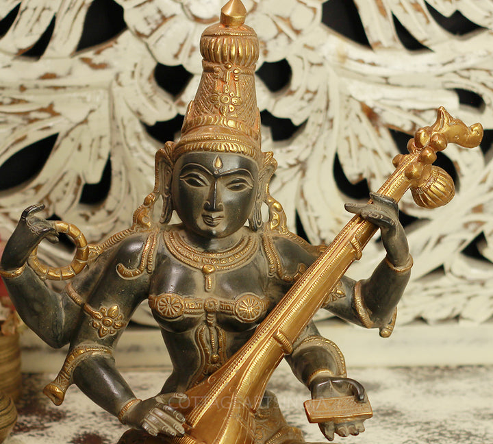 Brass Saraswati Vintage Black